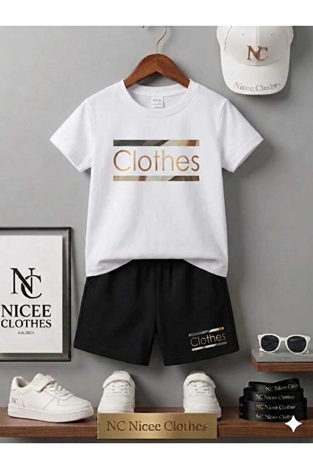 Summer Children's T-Shirt Shorts Unisex (Clothes between Two Lines)