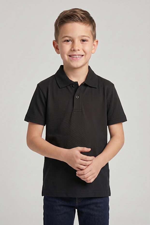 Unisex Kids' Black Lacoste Polo Collar Short Sleeve School T-Shirt