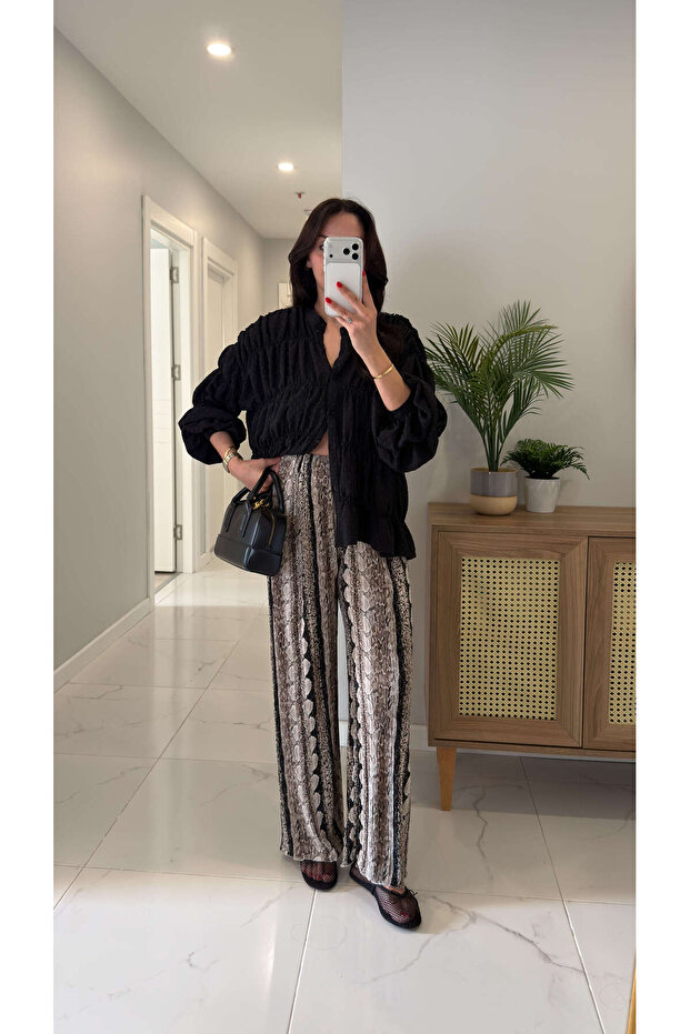 Sonilla Brown Mink Patterned Trousers
