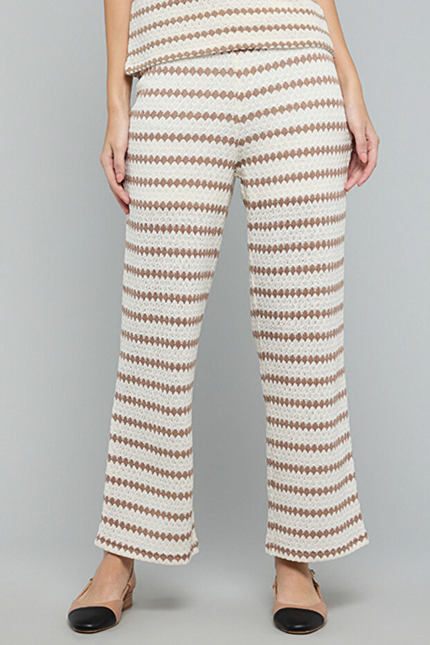 Patterned Flared Pants with Elastic Waist