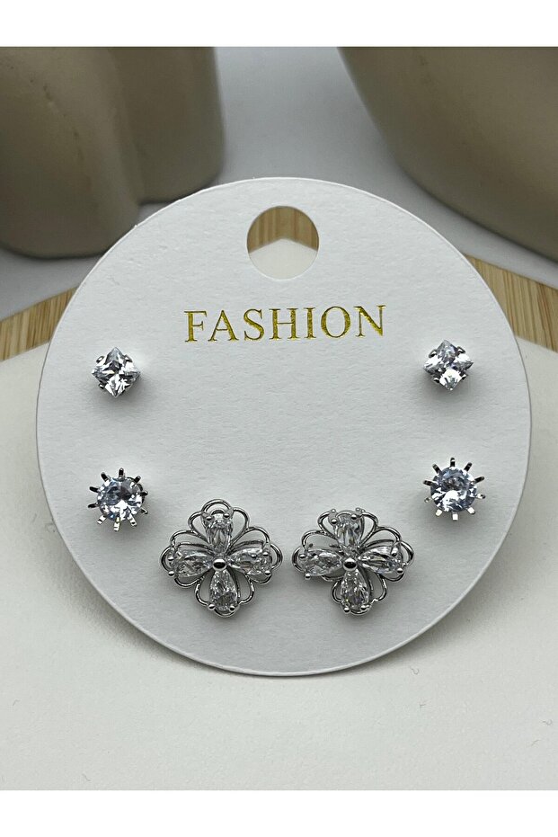 26Vipkp105 - Clover Stone Steel Earring Set