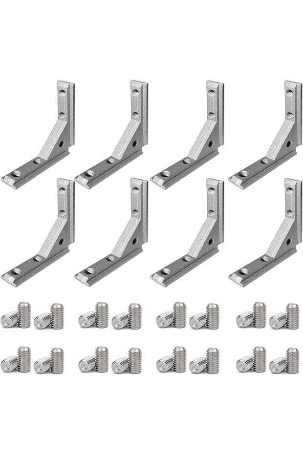 8Pcs 2020 Aluminum Extrusion L-Shape Inside Corner Bracket with M4 Screws & Wrench for 20x20 T-Slot V-Slot Profiles