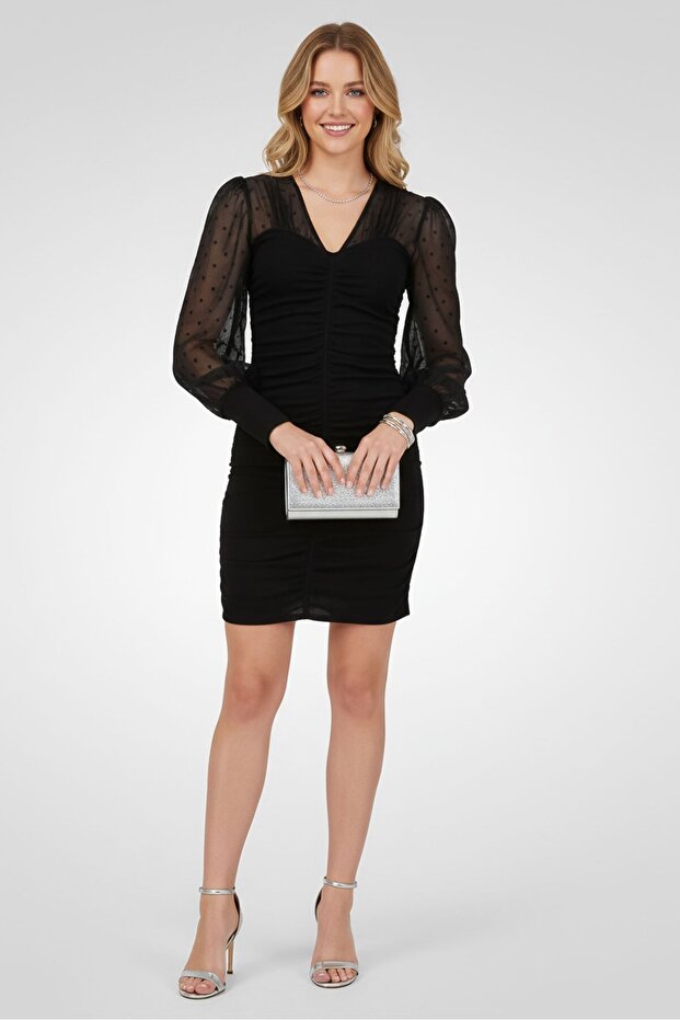 Women Textured Bodycon Dress, Black
