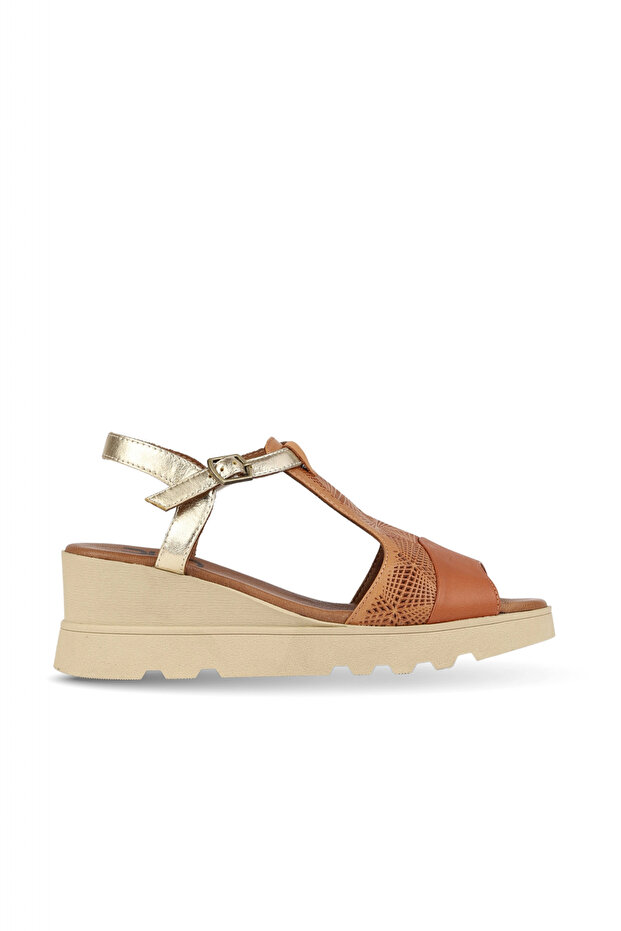 Tan Multi Dark Leather Women's Wedge Heeled Sandals