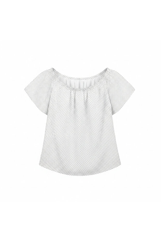 Women's White Polka Dot Flutter Sleeve Blouse