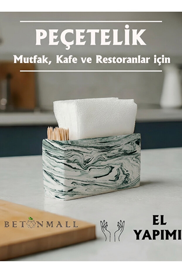 Marble Patterned Concrete Napkin Holder | Handmade Decorative Item for Cafe, Restaurant and Bar