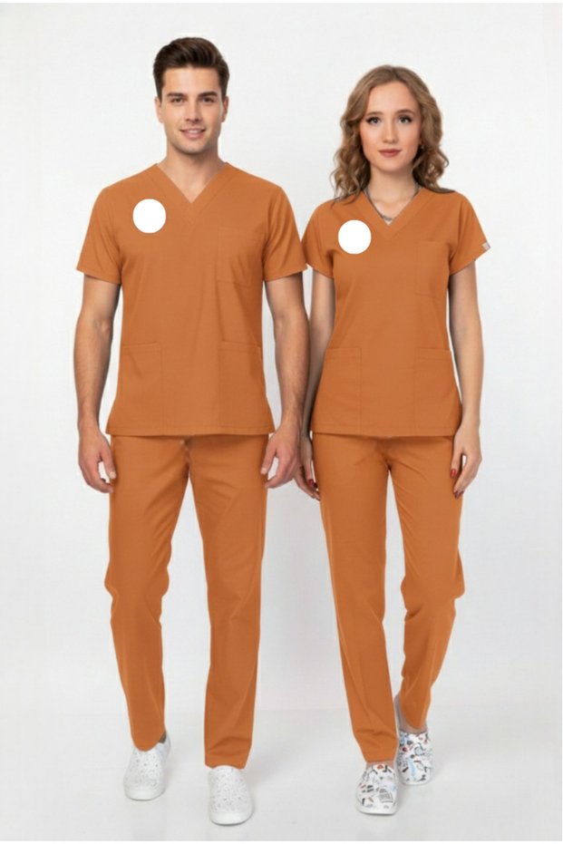 Unisex Orange Emblem Clinic Support Staff Scrubs Set Medical Uniform Compliant with New Regulations