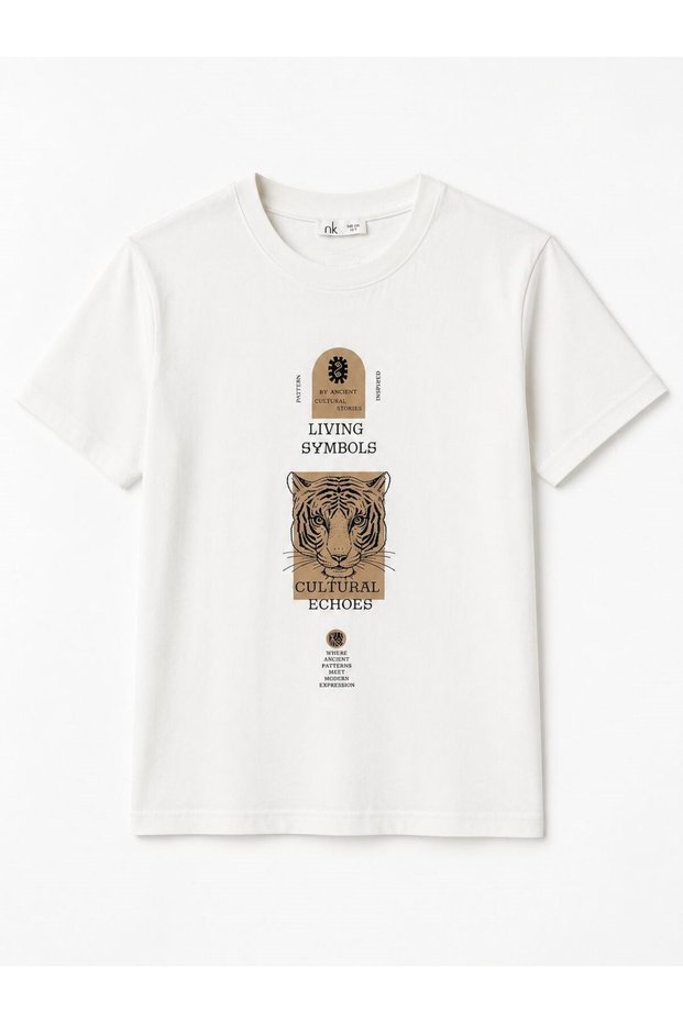 Nk boys' tiger print crew neck cotton t-shirt, ages 8-14, ecru