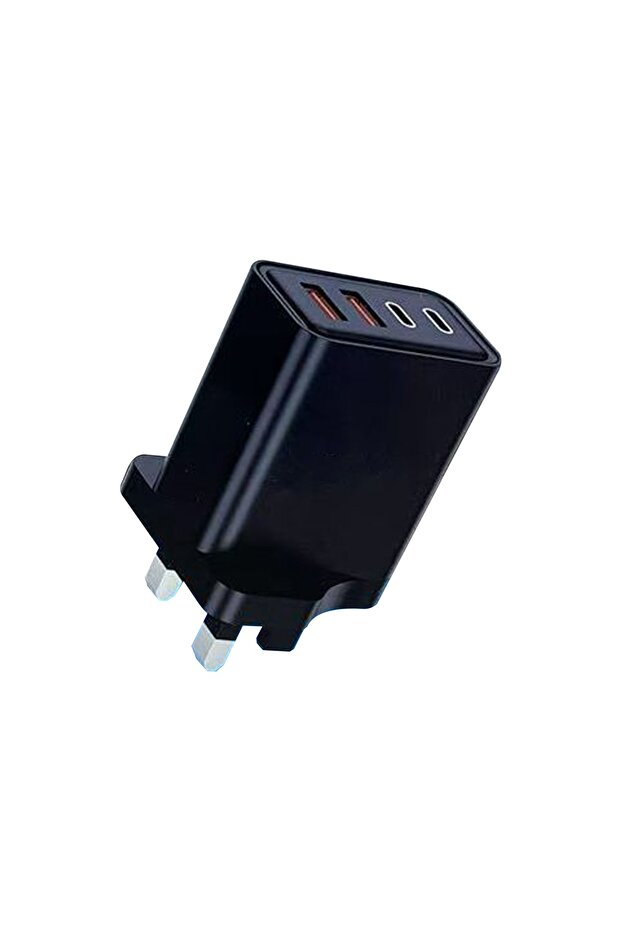 شاحن حائط سريع |   محول شحن بـ 4 منافذ USB و USB-C |   قابس بريطاني متعدد المنافذ للشحن السريع