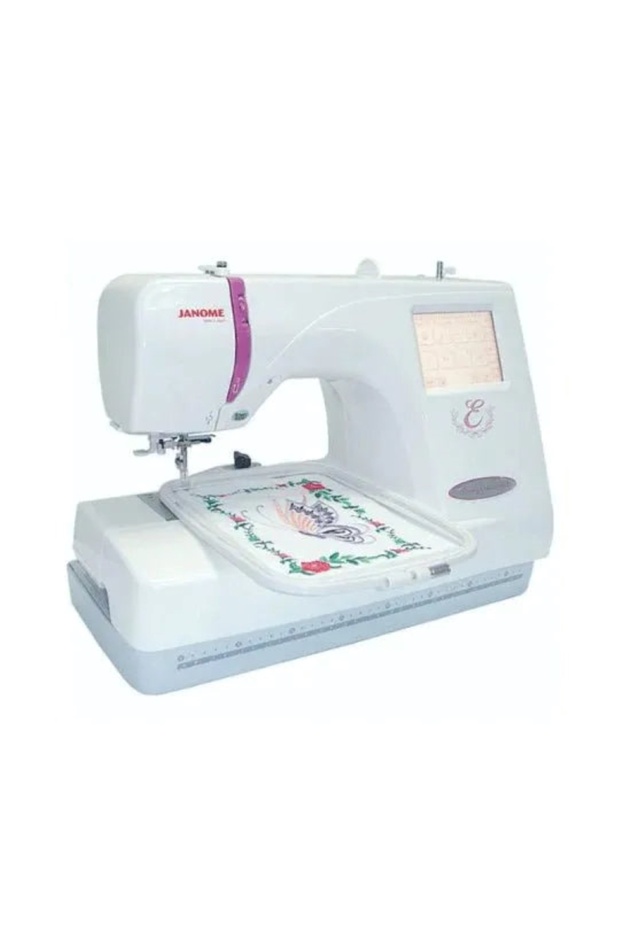 MC370E Embroidery Machine, Backlit B&W LCD Touch Screen, 100 Built-In Embroidery Designs, 750spm Embroidery Speed, 3 Built-In Embroidery Fonts, Start & Stop Button, White | MC370E