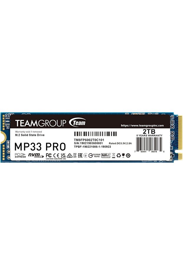 TEAMGROUP MP33 PRO 2TB SLC Cache 3D NAND TLC NVMe 1.3 PCIe Gen3x4 M.2 2280 Internal Solid State Drive SSD