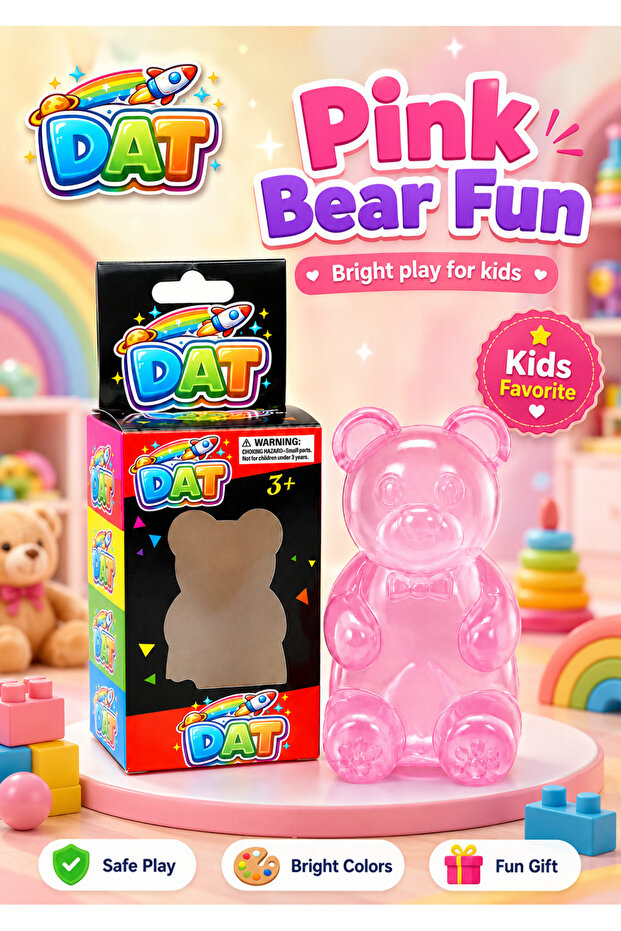 Gummy Bear Squishy Toy for Kids – Translucent Squeeze Fidget Sensory Stress Ball, Soft Slow Rising