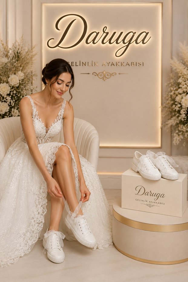 Low Heel Pearl Detailed Comfortable Wedding Dress Evening Dress Sneakers