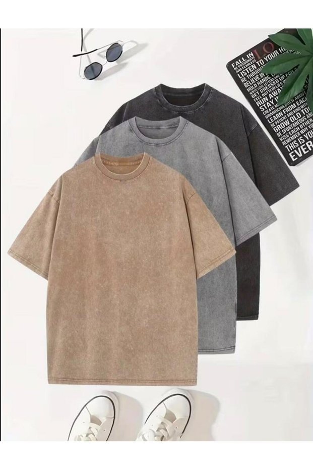 3-Pack Basic Unisex Washable Vintage Oversize T-Shirt