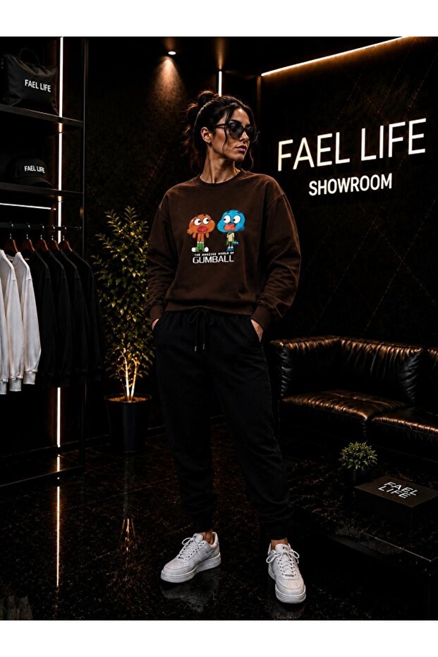 Unisex Wide Cut Zero Neck and Sweatpants Gumball Printed Set