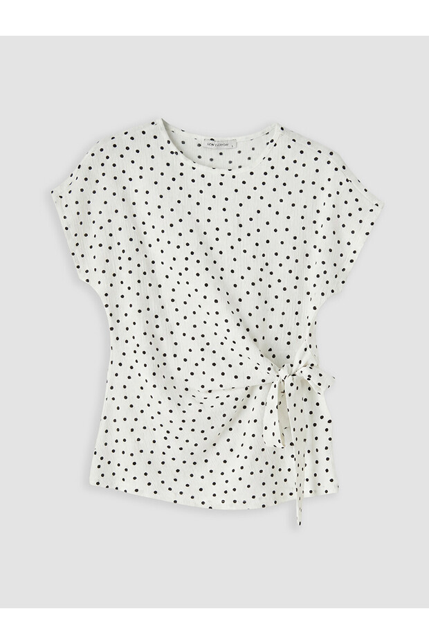 Texx Store Quality Oval Collar Polka Dot Tie-Up Blouse