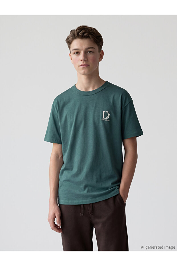 Original Oval Collar Printed Boys' Soft Touch T-Shirt