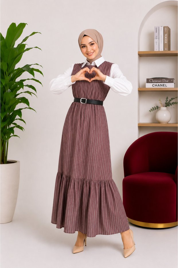 Vera Gölek Gift Belt Detailed Hijab Dress