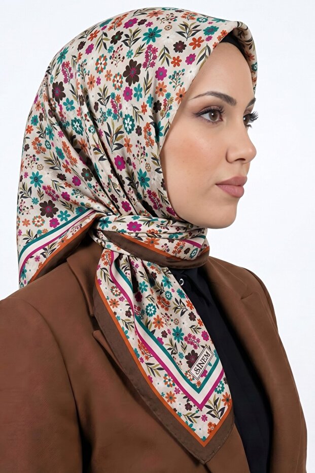 Women's White Background with Turquoise Floral Stitching Writing