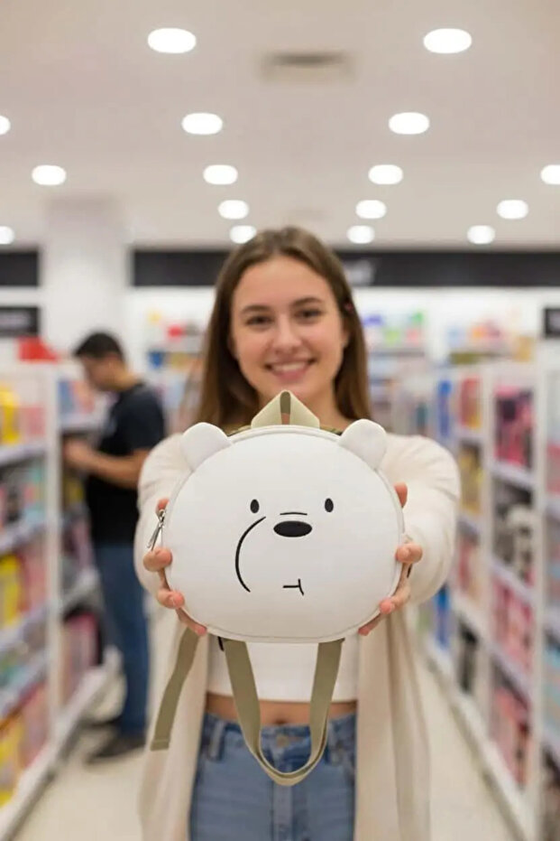 حقيبة ظهر دائرية مرخصة من We Bare Bears مع دب القطب الشمالي بقياس 21 سم