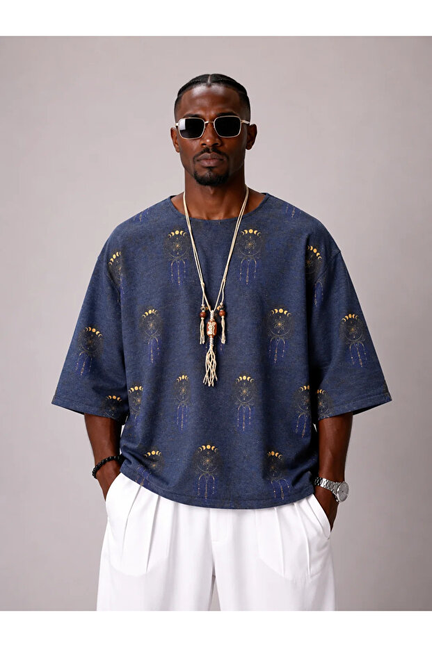 Oversize Cotton Linen Patterned Tshirt - 1