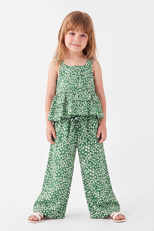 Minijön Patterned Viscon Ruffled Girl's Set 3-8 Years 26004