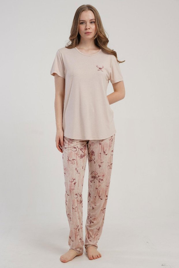 Women's Short-Sleeved Pink Pajama Set Comfortable Cut Summer Home Wear C5T4N2215