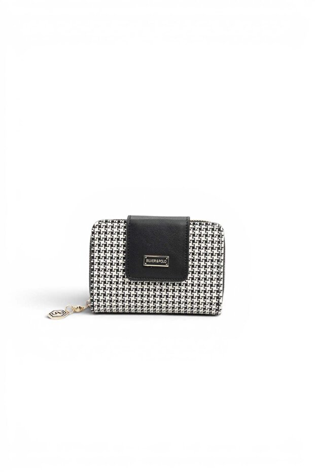Black - Black Houndstooth Plaid Women's Wallet and Card Holder Sp935
