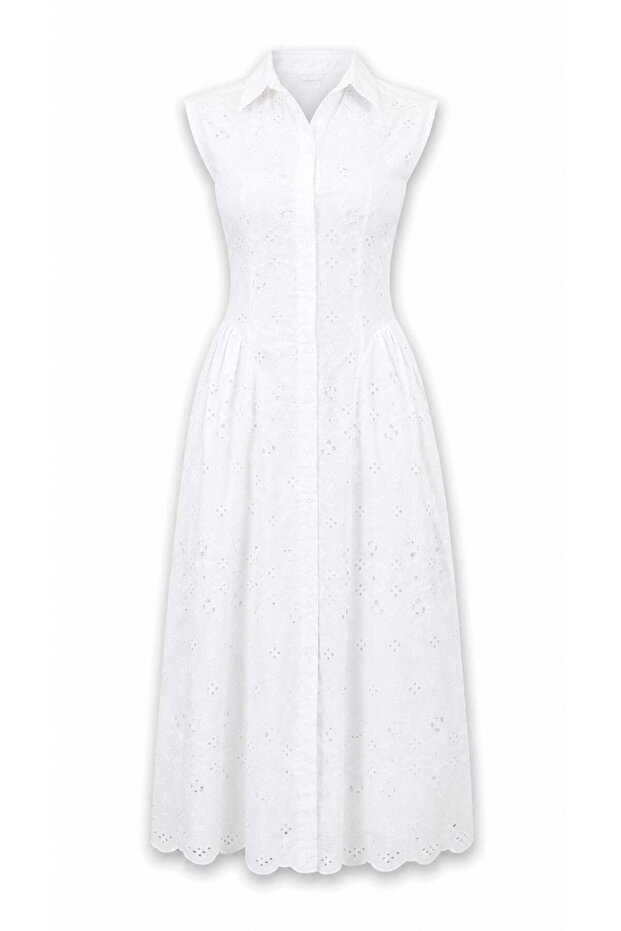 White Shirt Collar Scallop Dress 005216