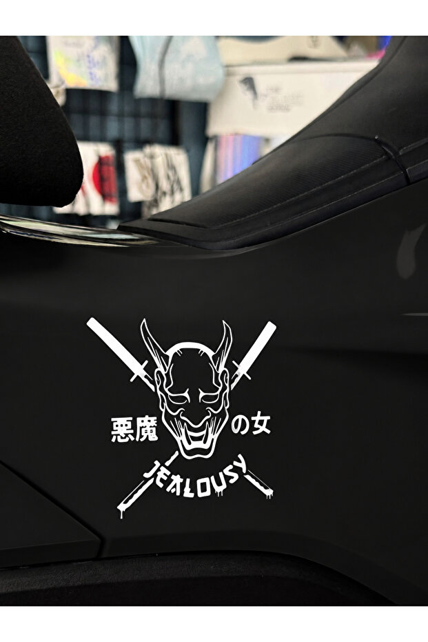 Japanese Oni Mask (Jealousy) Sticker Decal 9X8 cm for Car-Motorcycle-Helmet-Laptop