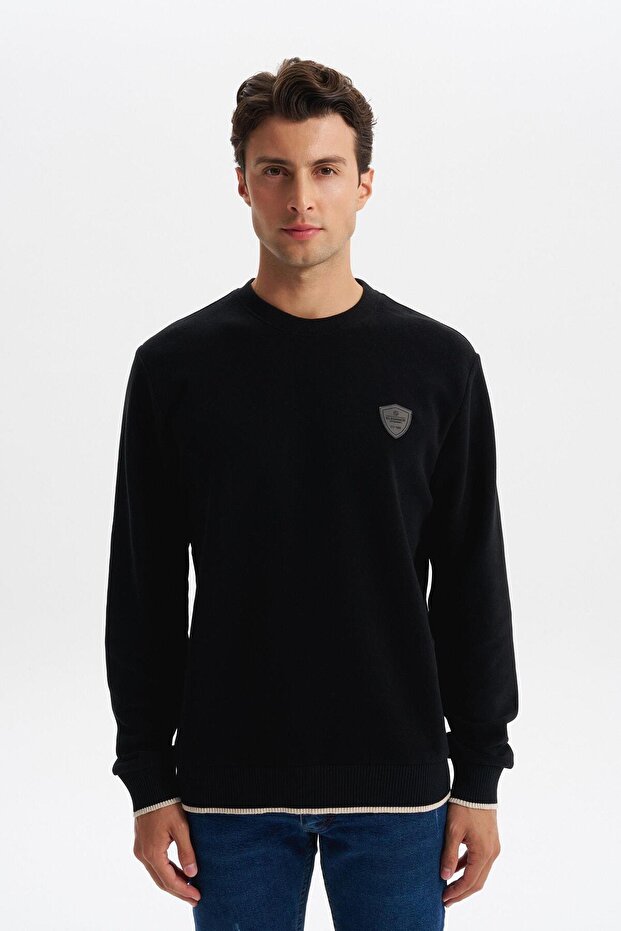Ar-Ma Men's Crew Neck Sweatshirt Basic Without Print Without Pockets Regular Fit Carbon Brushed Thessaloniki K30124