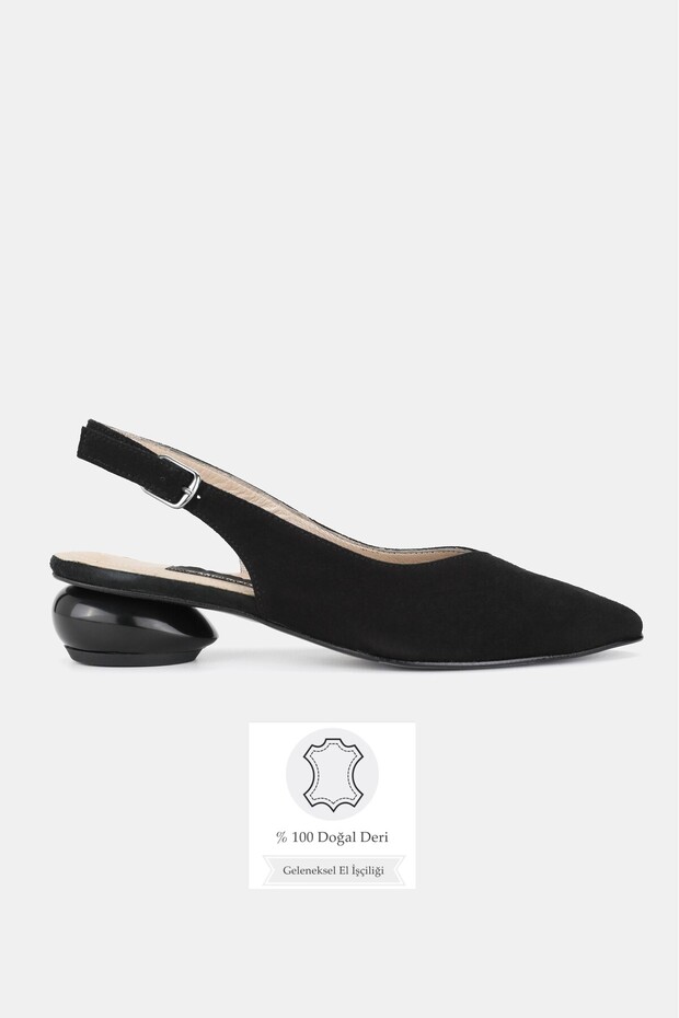 Women's Black Suede Genuine Leather Heeled Shoes, Size 35-41