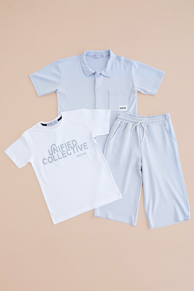 Buttoned Pique Fabric Capri Boys' 3-Piece Set