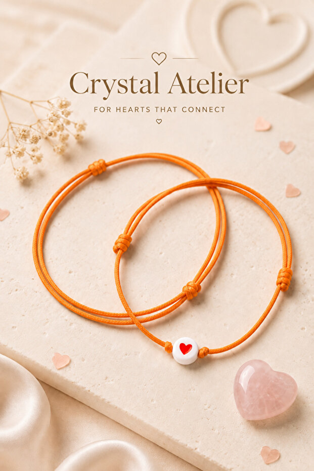 Orange Rope Heart Beaded Adjustable Lover Couple Bracelet Set