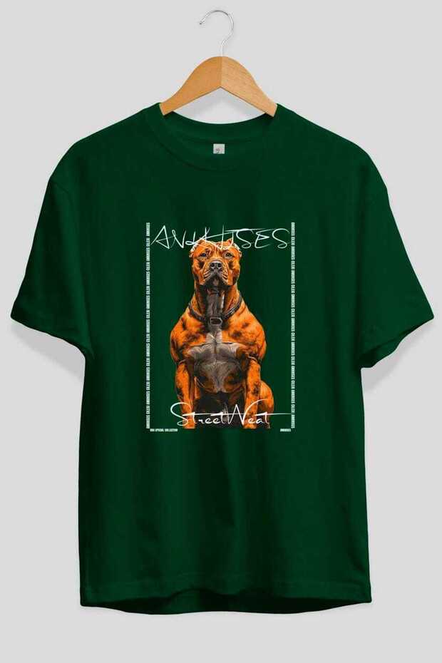 For the Love of Dogs Green Oversize T-Shirt with 14 Pre-Printed Dog Images 100% Cotton Unisex Dog Lover Premium Design