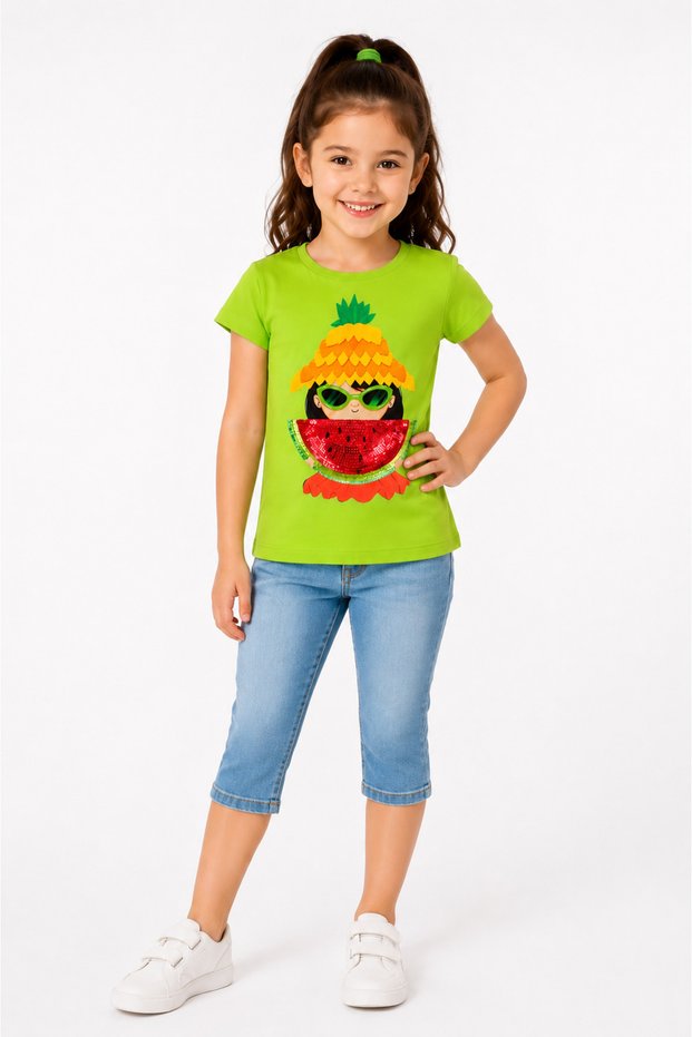 Watermelon Patterned Summer Girl's T-Shirt | 5-9 Years Old | Cotton