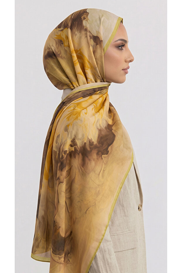 Yanki Patterned Viscose Shawl - Yellow - 5
