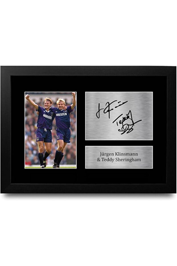 FR Jurgen Klinsmann & Teddy Sheringham Gift Signed FRAMED A4 Printed Autograph Tottenham Hotspur Gifts Photo Display