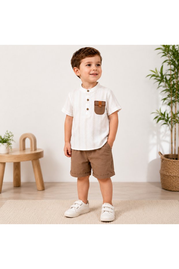Boys' Summer 100% Cotton Striped Shirt and Shorts Set 2-Piece Set 2-3-4-5-6 Years Old