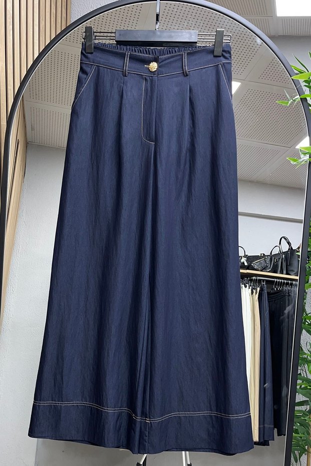 Wide Leg Women's Trousers Blue