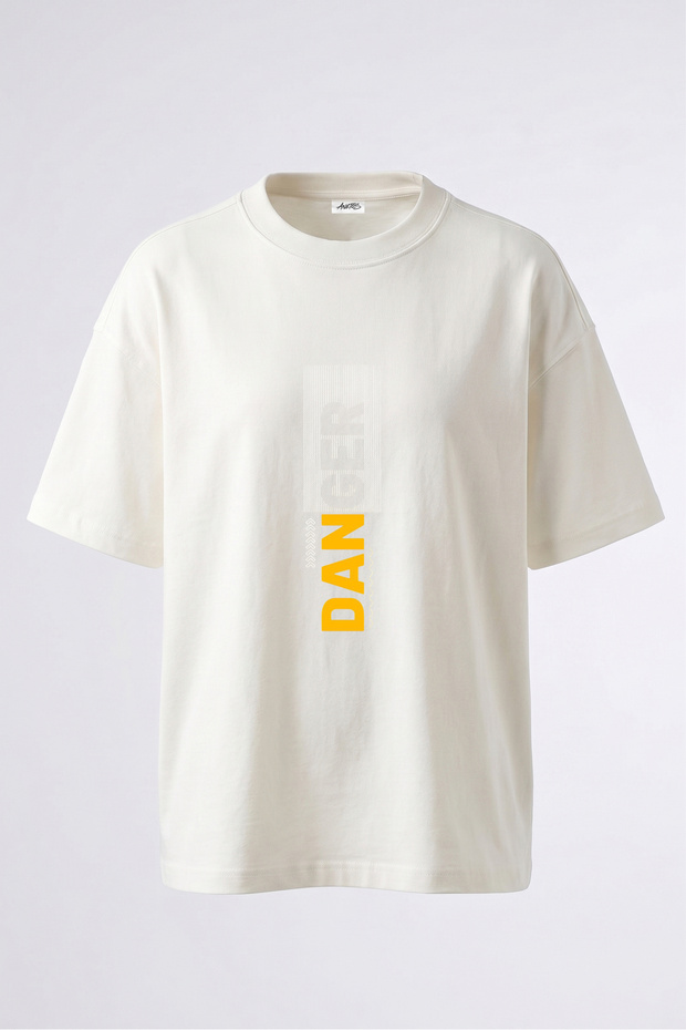 Danger Warning Design Back Printed Cotton White Oversize T-Shirt