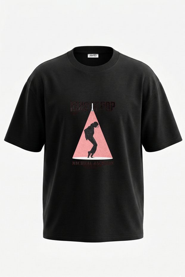 Michael Jackson_8 Design Back Printed Cotton Black Oversize T-Shirt