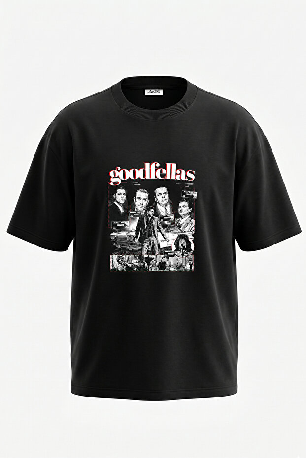 Goodfellas Design Back Printed Cotton Black Oversize T-Shirt