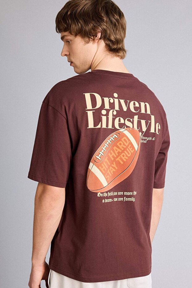 100% Cotton Boxy Fit Back Printed Brown T-Shirt G5592Ax26Sm