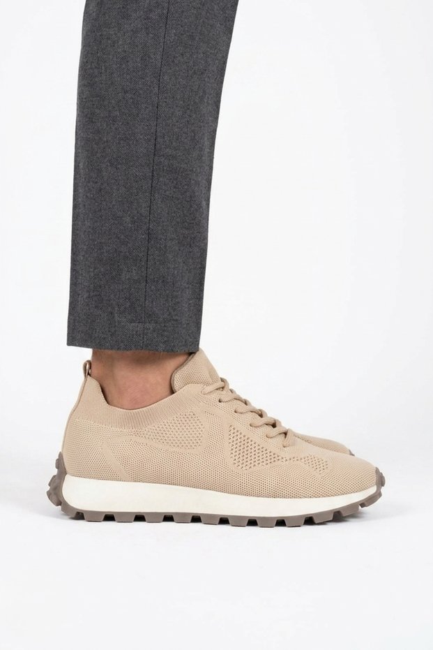 Zrc2409 High Quality Knitwear Men's Sports Shoes Beige