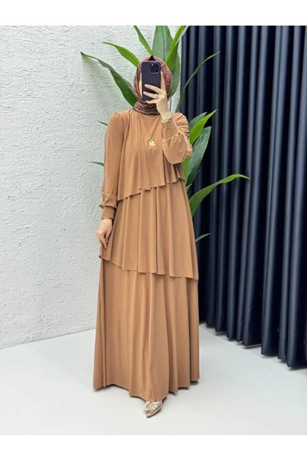 Women's Modest "Milky Coffee" Stretch Fabric "Sultan" Style Dress