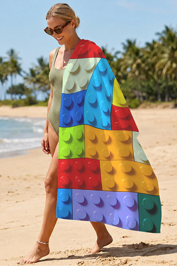 Colorful Block Toy Themed Children's Beach Towel-Fun Modern Unisex Quick Drying Microfiber Towel