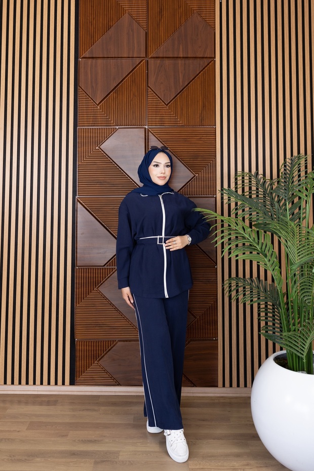 Double Suit with Zipper and Belt Detail