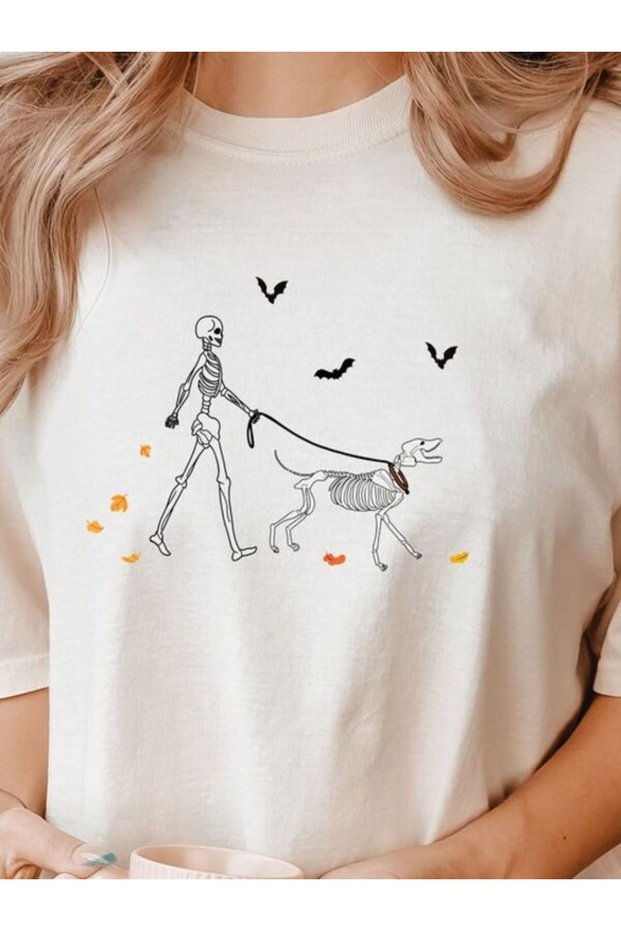 Skeleton Themed Printed Oversize T-Shirt