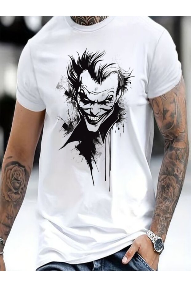 Black and White Joker Printed Oversize T-Shirt